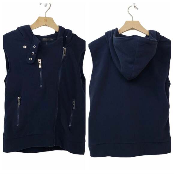 Doublju Jackets & Blazers - Doublju Fitted Zip-Up Hooded Moto Vest Blue  NEW